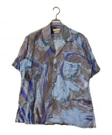 YOKE（ヨーク）の古着「FLOWER PRINTED OPEN COLLAR SHIRT」｜ブルー