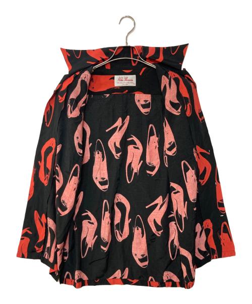 Aloha Blossom（アロハブロッサム）Aloha Blossom (アロハブロッサム) HEELS柄アロハシャツ ブラック×レッド サイズ:42の古着・服飾アイテム