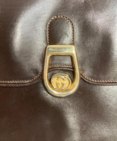 GUCCI（グッチ）GUCCI (グッチ) GGフラップレザーショルダーバッグ ブラウン サイズ:-の古着・服飾アイテム
