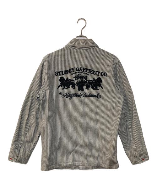 stussy（ステューシー）stussy (ステューシー) 刺繍ヒッコリーカバーオール ネイビー×ホワイト サイズ:Mの古着・服飾アイテム