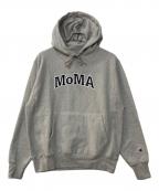 Champion REVERSE WEAVE×MoMAチャンピオン リバース ウィーブ×モマ）の古着「MOMA ロゴフーディ/リバースウィーブフーディ」｜グレー