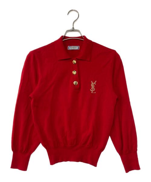 Yves Saint Laurent（イヴサンローラン）Yves Saint Laurent (イヴサンローラン) スタッズロゴニットポロシャツ レッド サイズ:Mの古着・服飾アイテム