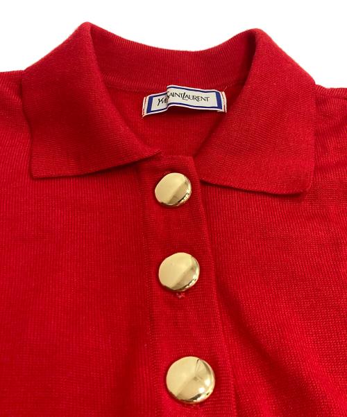 Yves Saint Laurent（イヴサンローラン）Yves Saint Laurent (イヴサンローラン) スタッズロゴニットポロシャツ レッド サイズ:Mの古着・服飾アイテム