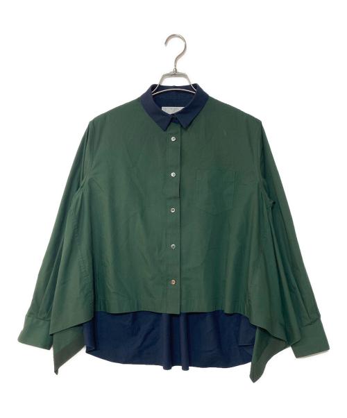 sacai（サカイ）sacai (サカイ) ドッキングレイヤードシャツ グリーン×ネイビー サイズ:3の古着・服飾アイテム