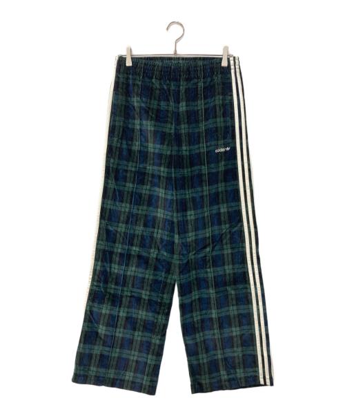 adidas（アディダス）adidas (アディダス) コーデュロイ タータン ワイドレッグパンツ ネイビー×グリーン サイズ:Mの古着・服飾アイテム