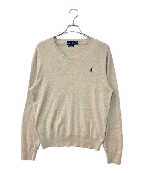 POLO RALPH LAUREN（ポロ・ラルフローレン）POLO RALPH LAUREN (ポロ・ラルフローレン) Vネックコットンニット ベージュ サイズ:Lの古着・服飾アイテム
