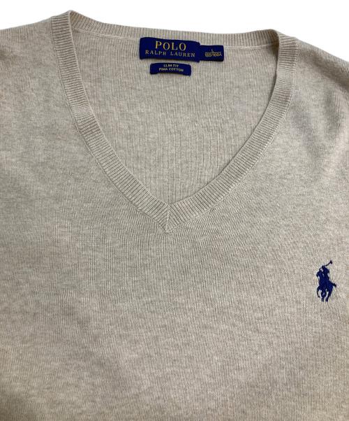 POLO RALPH LAUREN（ポロ・ラルフローレン）POLO RALPH LAUREN (ポロ・ラルフローレン) Vネックコットンニット ベージュ サイズ:Lの古着・服飾アイテム