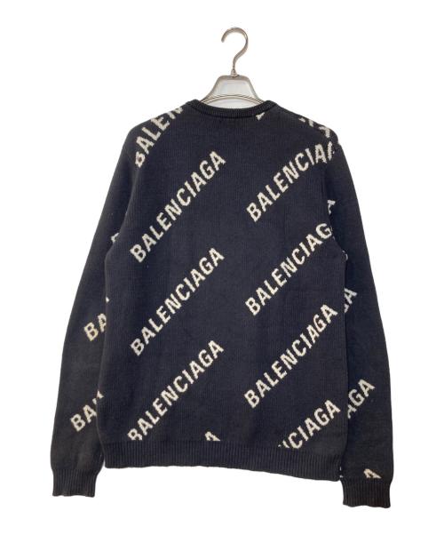 BALENCIAGA（バレンシアガ）BALENCIAGA (バレンシアガ) ロゴジャガードニット ネイビー サイズ:Mの古着・服飾アイテム