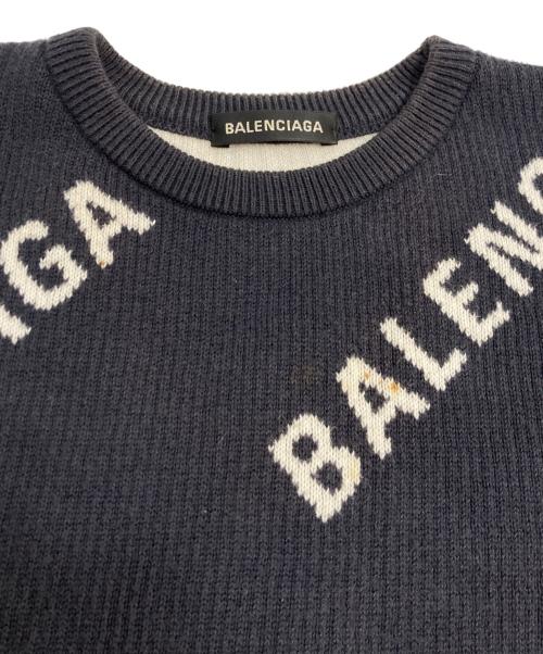BALENCIAGA（バレンシアガ）BALENCIAGA (バレンシアガ) ロゴジャガードニット ネイビー サイズ:Mの古着・服飾アイテム