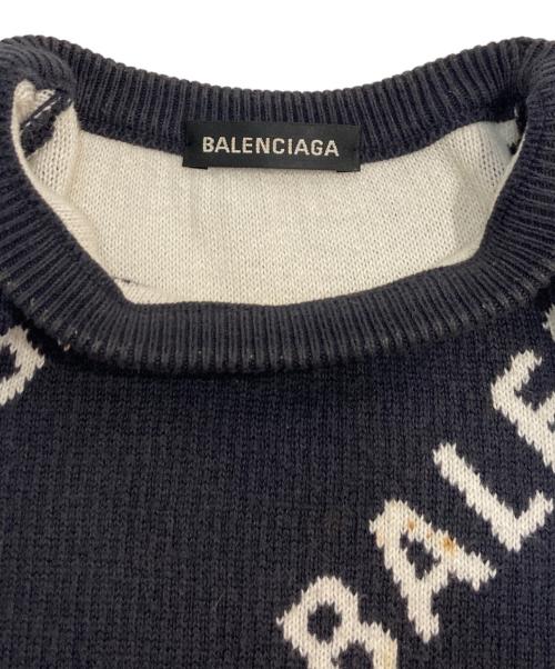 BALENCIAGA（バレンシアガ）BALENCIAGA (バレンシアガ) ロゴジャガードニット ネイビー サイズ:Mの古着・服飾アイテム