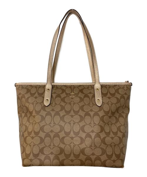 COACH（コーチ）COACH (コーチ) シグネチャーシティ ジップ トート バッグ ベージュの古着・服飾アイテム