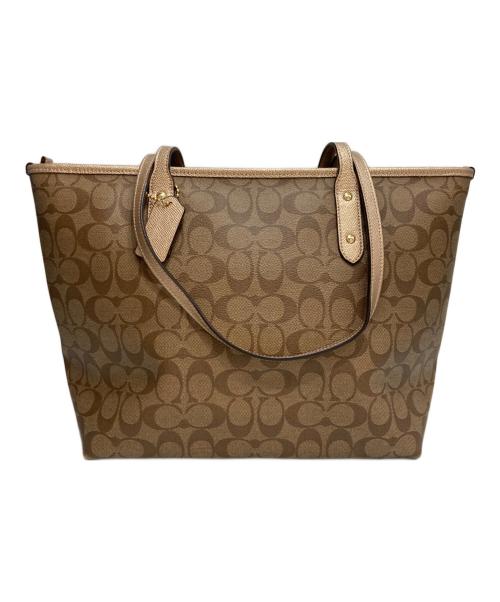 COACH（コーチ）COACH (コーチ) シグネチャーシティ ジップ トート バッグ ベージュの古着・服飾アイテム