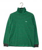 stussyステューシー）の古着「タートルネックボーダーカットソー」｜グリーン×グレー