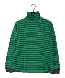 stussy（ステューシー）の古着「タートルネックボーダーカットソー」｜グリーン×グレー