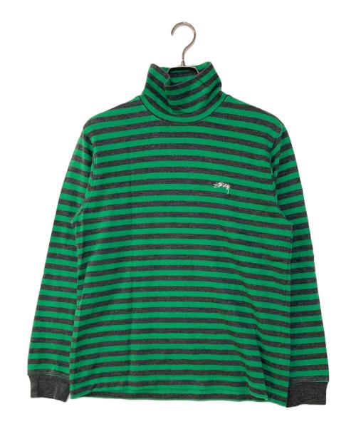 stussy（ステューシー）stussy (ステューシー) タートルネックボーダーカットソー グリーン×グレー サイズ:Sの古着・服飾アイテム