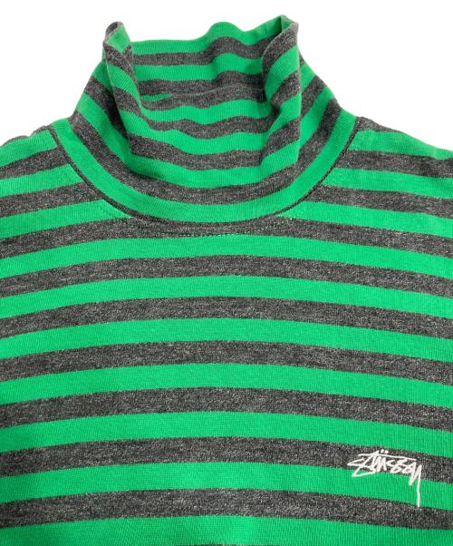 stussy（ステューシー）stussy (ステューシー) タートルネックボーダーカットソー グリーン×グレー サイズ:Sの古着・服飾アイテム