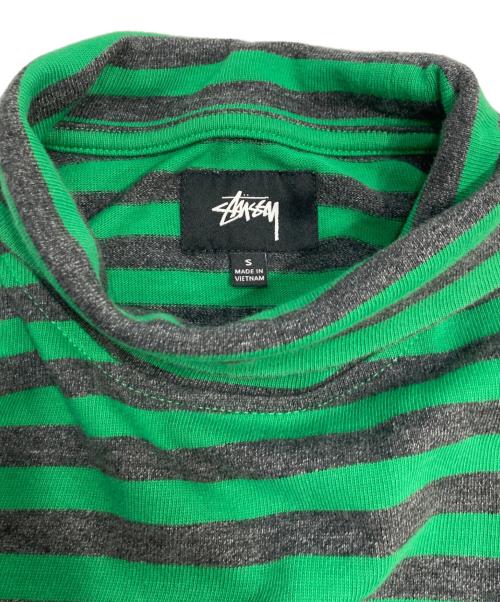 stussy（ステューシー）stussy (ステューシー) タートルネックボーダーカットソー グリーン×グレー サイズ:Sの古着・服飾アイテム