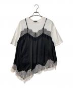 MAISON SPECIALメゾンスペシャル）の古着「Lace Docking Layered TEE レースドッキングレイヤードTEE」｜ホワイト×ブラック