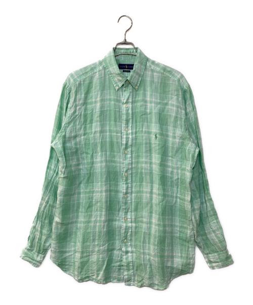 POLO RALPH LAUREN（ポロ・ラルフローレン）POLO RALPH LAUREN (ポロ・ラルフローレン) CLASSIC FIT リネンチェックシャツ グリーン サイズ:Lの古着・服飾アイテム