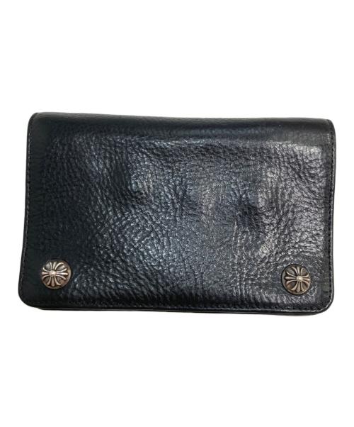 CHROME HEARTS（クロムハーツ）CHROME HEARTS (クロムハーツ) 2ZIP ウォレット/2ジップウォレット/クロスボールボタン フラップレザーウォレット ブラックの古着・服飾アイテム