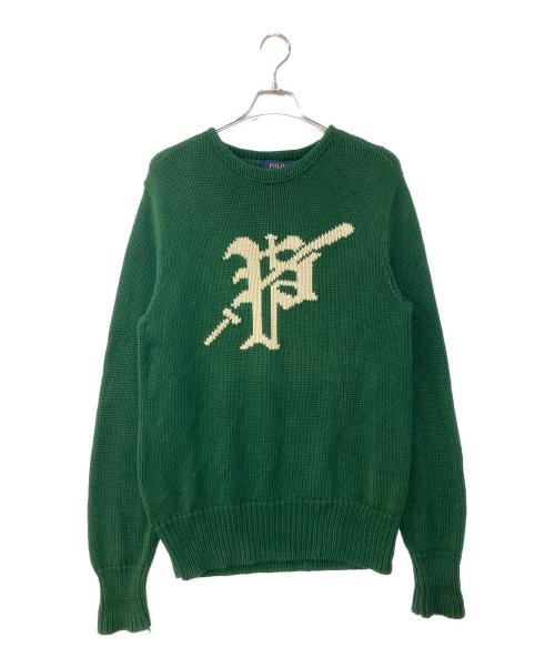 POLO RALPH LAUREN（ポロ・ラルフローレン）POLO RALPH LAUREN (ポロ・ラルフローレン) ロゴ刺繍クルーネックニット グリーン サイズ:XLの古着・服飾アイテム
