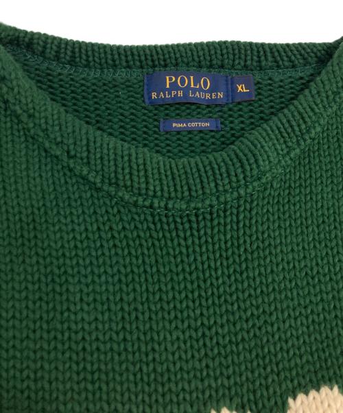 POLO RALPH LAUREN（ポロ・ラルフローレン）POLO RALPH LAUREN (ポロ・ラルフローレン) ロゴ刺繍クルーネックニット グリーン サイズ:XLの古着・服飾アイテム