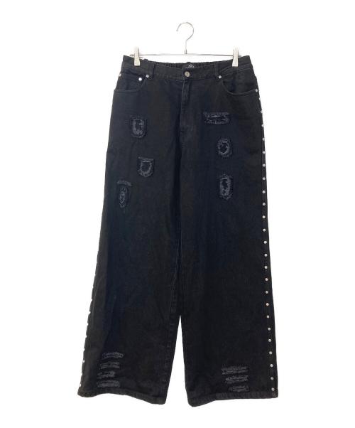 AFB（エーエフビー）AFB (エーエフビー) PATCHED DENIM PANTS ブラック サイズ:Lの古着・服飾アイテム