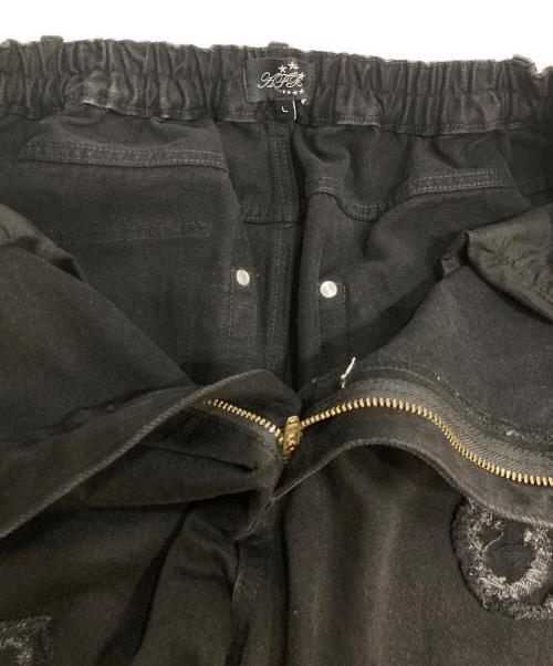 AFB（エーエフビー）AFB (エーエフビー) PATCHED DENIM PANTS ブラック サイズ:Lの古着・服飾アイテム