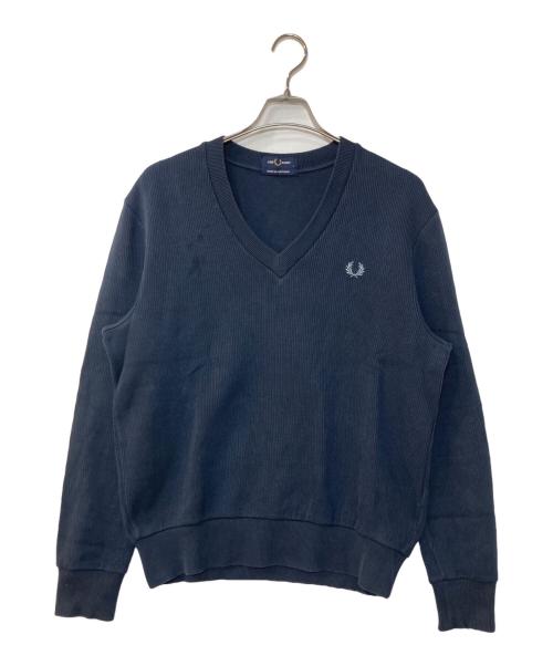 FRED PERRY（フレッドペリー）FRED PERRY (フレッドペリー) V Neck Ribbed Sweatshirt Vネックリブスウェットシャツ ネイビー サイズ:Mの古着・服飾アイテム