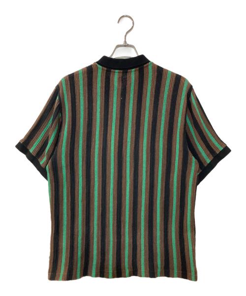 SUPREME（シュプリーム）Supreme (シュプリーム) Open Knit Stripe Zip Polo ブラック×グリーン サイズ:Lの古着・服飾アイテム