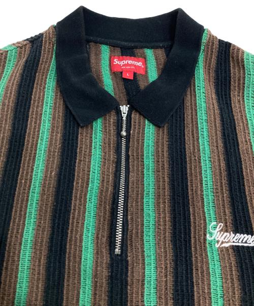 SUPREME（シュプリーム）Supreme (シュプリーム) Open Knit Stripe Zip Polo ブラック×グリーン サイズ:Lの古着・服飾アイテム