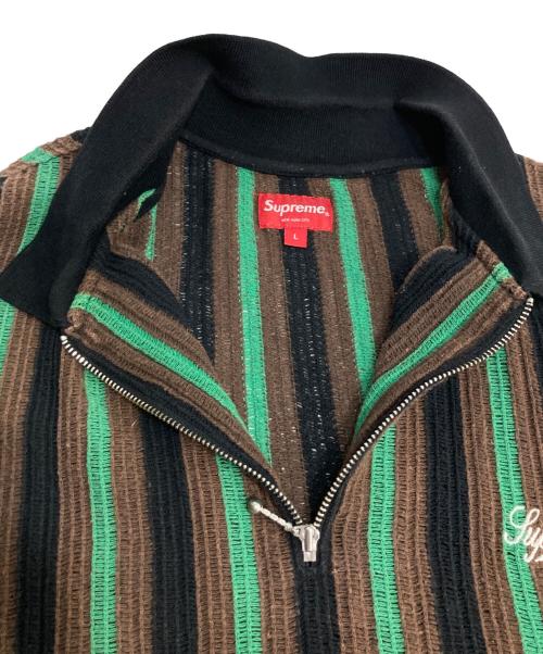 SUPREME（シュプリーム）Supreme (シュプリーム) Open Knit Stripe Zip Polo ブラック×グリーン サイズ:Lの古着・服飾アイテム