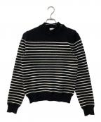 CELINEセリーヌ）の古着「'marin' sweater in wool ショルダーボタンボーダーニット」｜ホワイト×ブラック