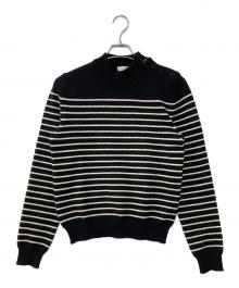 CELINE（セリーヌ）の古着「'marin' sweater in wool ショルダーボタンボーダーニット」｜ホワイト×ブラック