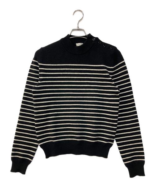 CELINE（セリーヌ）CELINE (セリーヌ) 'marin' sweater in wool ショルダーボタンボーダーニット ホワイト×ブラック サイズ:Sの古着・服飾アイテム