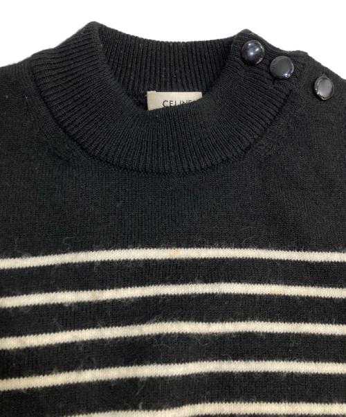 CELINE（セリーヌ）CELINE (セリーヌ) 'marin' sweater in wool ショルダーボタンボーダーニット ホワイト×ブラック サイズ:Sの古着・服飾アイテム
