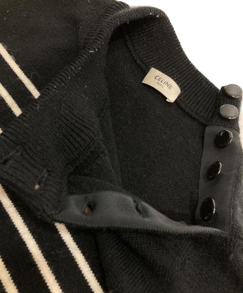 CELINE（セリーヌ）CELINE (セリーヌ) 'marin' sweater in wool ショルダーボタンボーダーニット ホワイト×ブラック サイズ:Sの古着・服飾アイテム