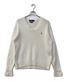 POLO RALPH LAUREN（ポロ・ラルフローレン）の古着「ミニポニー刺繍Vネックニット」｜ホワイト