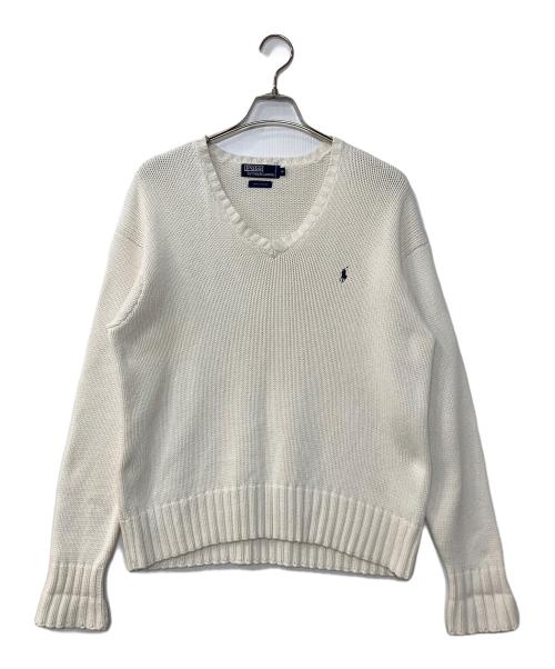 POLO RALPH LAUREN（ポロ・ラルフローレン）POLO RALPH LAUREN (ポロ・ラルフローレン) ミニポニー刺繍Vネックニット ホワイト サイズ:Mの古着・服飾アイテム