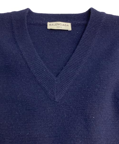 BALENCIAGA（バレンシアガ）BALENCIAGA (バレンシアガ) 紺Vネックニットワンピース ネイビー サイズ:36の古着・服飾アイテム