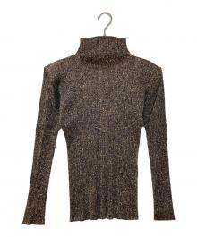 PLEATS PLEASE（プリーツプリーズ）の古着「モザイク転写総柄ボトルネックプリーツカットソー」｜ブラック×ベージュ
