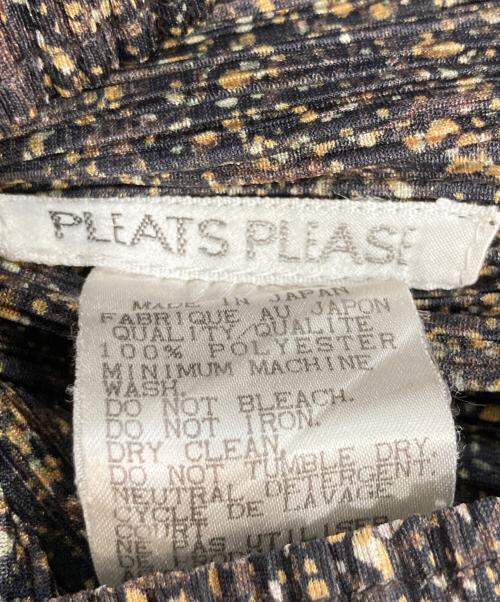 PLEATS PLEASE（プリーツプリーズ）PLEATS PLEASE (プリーツプリーズ) モザイク転写総柄ボトルネックプリーツカットソー ブラック×ベージュ サイズ:4の古着・服飾アイテム