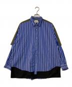 seesewシーソー）の古着「FAKE BLOCKING OVER SHIRT/フェイクブロッキングオーバーシャツ」｜ブルー×オリーブ