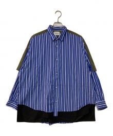 seesew（シーソー）の古着「FAKE BLOCKING OVER SHIRT/フェイクブロッキングオーバーシャツ」｜ブルー×オリーブ