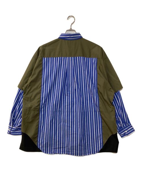 seesew（シーソー）seesew (シーソー) FAKE BLOCKING OVER SHIRT/フェイクブロッキングオーバーシャツ ブルー×オリーブ サイズ:Mの古着・服飾アイテム