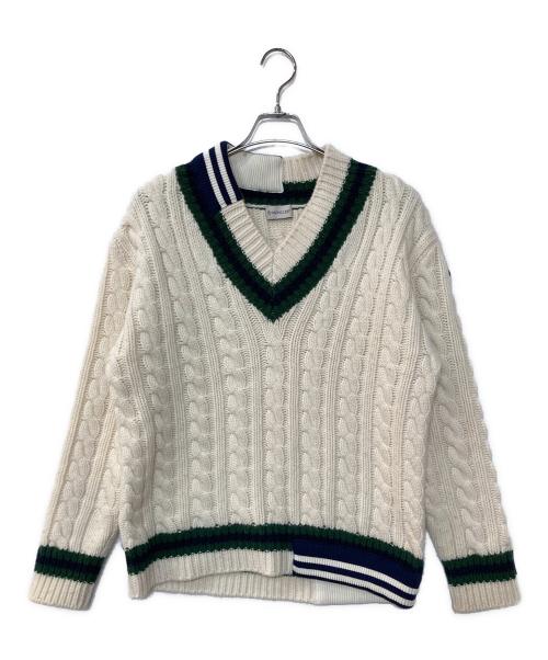 MONCLER GENIUS（モンクレール ジーニアス）MONCLER GENIUS (モンクレール ジーニアス) Palm Angels (パーム エンジェルス) ケーブルVネックニット ホワイト サイズ:XSの古着・服飾アイテム