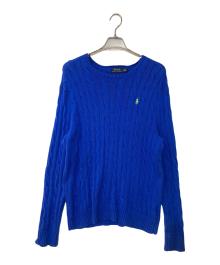 POLO RALPH LAUREN（ポロ・ラルフローレン）の古着「ミニポニー刺繍ケーブルニット」｜ブルー