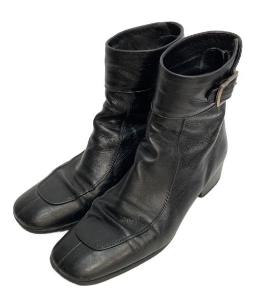 Saint Laurent Paris（サンローランパリ）Saint Laurent Paris (サンローランパリ) ベルテッド スクエアトゥバックジップ レザーブーツ ブラック サイズ:41の古着・服飾アイテム