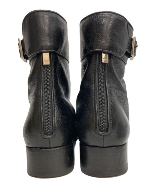 Saint Laurent Paris（サンローランパリ）Saint Laurent Paris (サンローランパリ) ベルテッド スクエアトゥバックジップ レザーブーツ ブラック サイズ:41の古着・服飾アイテム