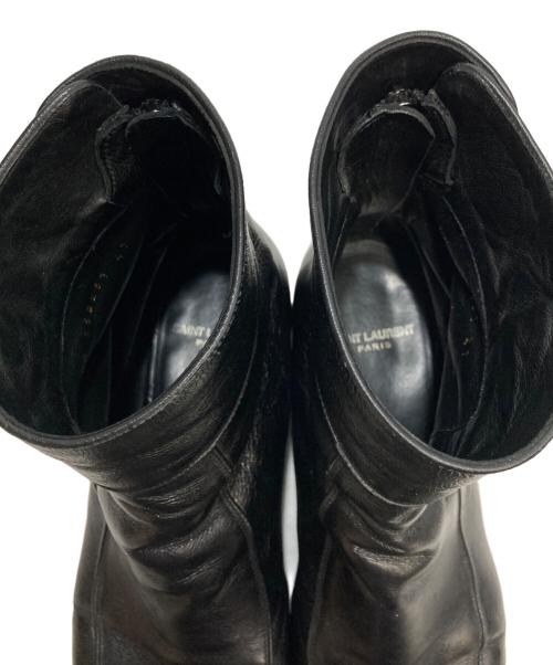 Saint Laurent Paris（サンローランパリ）Saint Laurent Paris (サンローランパリ) ベルテッド スクエアトゥバックジップ レザーブーツ ブラック サイズ:41の古着・服飾アイテム